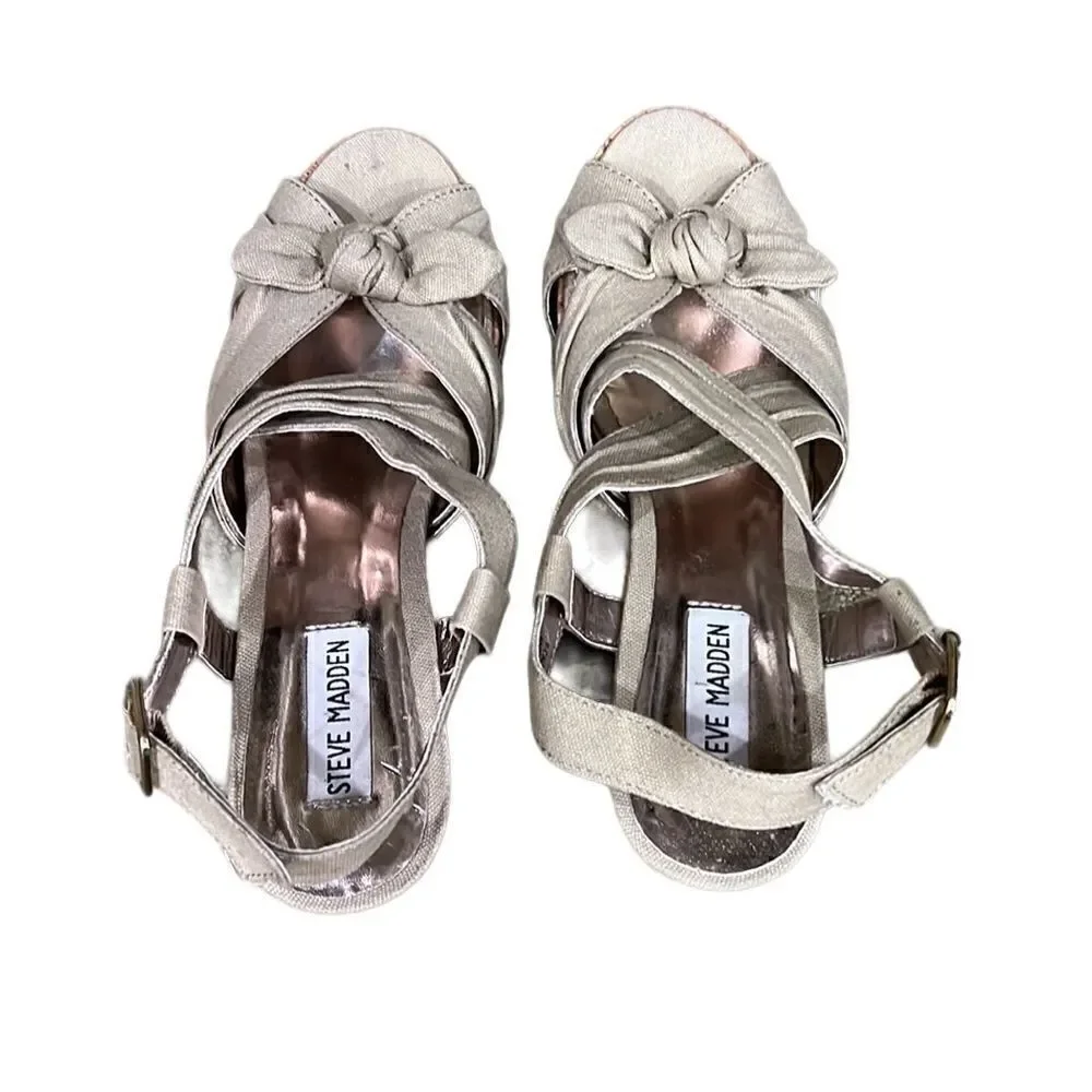 Steve Madden Women’s 6.5 Adorable Khaki Wedge Sandals with Bow and Back Buckle